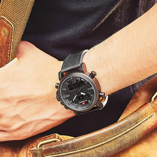 Relojes digitales de lujo para hombre, reloj deportivo resistente al agua con correa de cuero