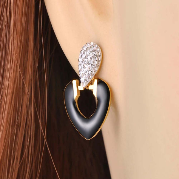 Pendientes de acero inoxidable con forma de corazón y diamantes de imitación para mujer