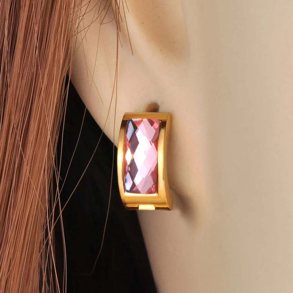 Pendientes de aro de titanio y acero inoxidable con cristales de circonita cúbica de colores para mujer
