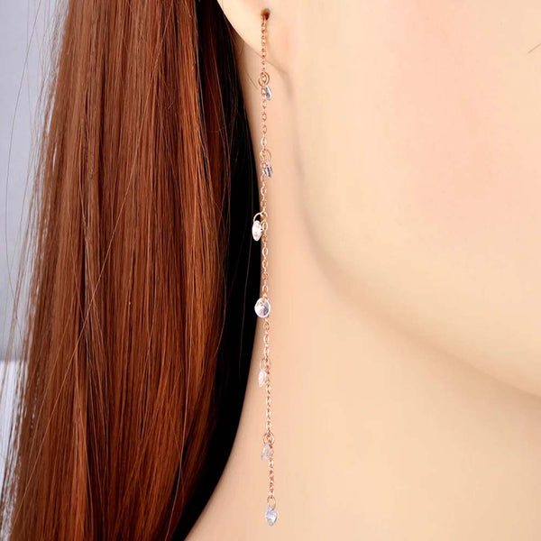 Pendientes de borla de cristal de circonita blanca de acero inoxidable y titanio de moda