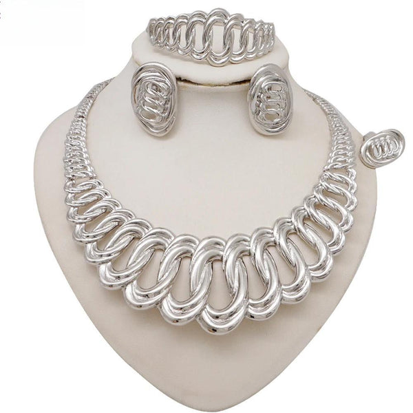 Fashion Hollow Jewelry Sets Chunky Necklace Earrings Ring Sets