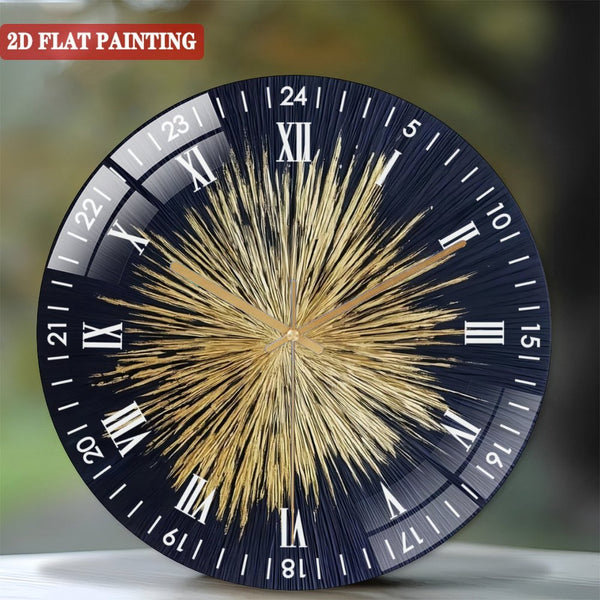 Clock Wall Decor: Textured Gold And Blue Abstract  Round Glass Wall Clock,  Round Blue Modern Wall Art Decor Wall Clock for Homes, Bars, Offices, Man Caves, Garages, And Living Rooms.