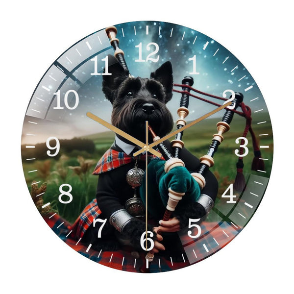 Decor Wall Clocks: Scottish Terrier Playing The Bagpipes Wearing A Kilt Glass Wall Clock ,Dog Lover  Wall Clock  for Homes, Bars, Offices, Man Caves, Garages, And Living Rooms. for Your Home Or Gift