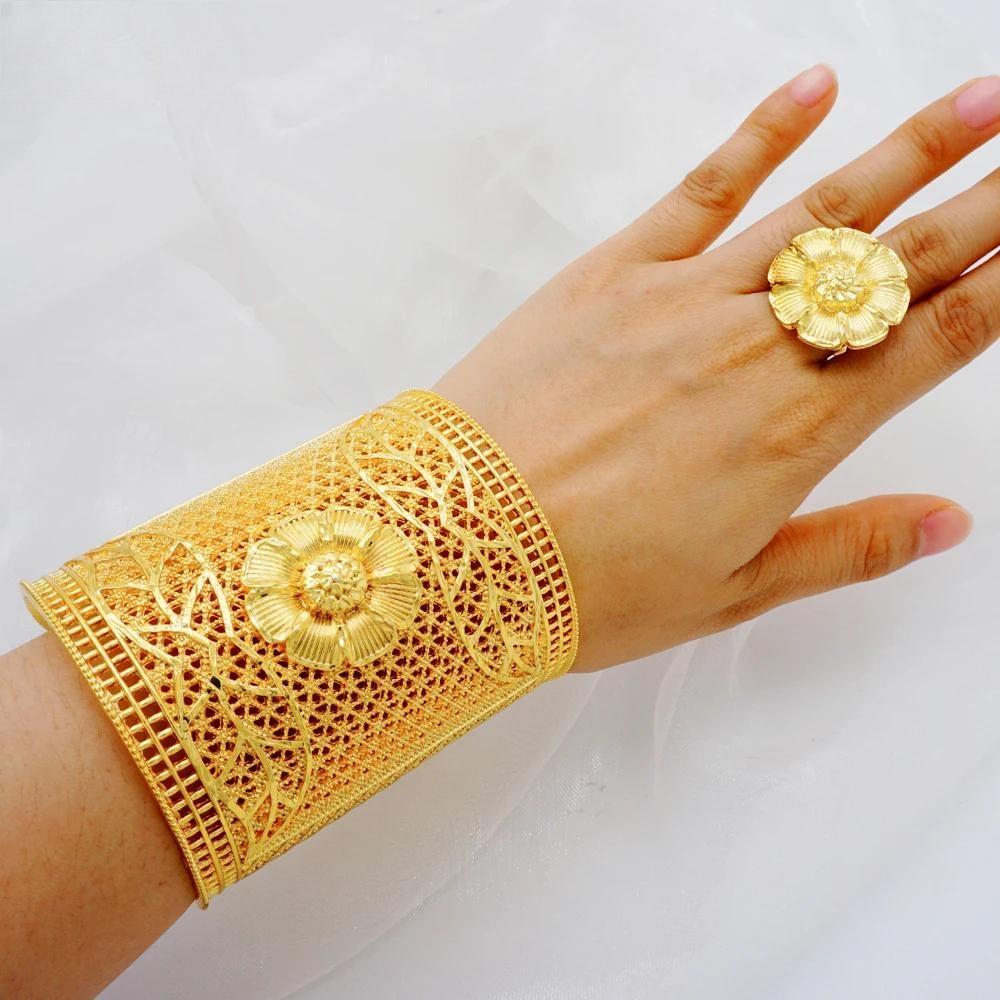 Dubai Wide Bangle With Ring For Female African Women
