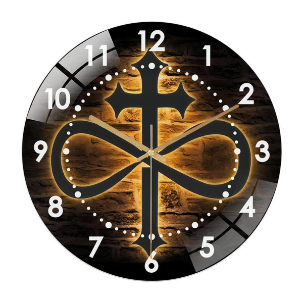 Decor Wall Clocks: Infinity Cross Glass Wall Clock,Christian  God Faith Decoration Wall Clock, for Homes, Bars, Offices, Man Caves, Garages, And Living Rooms. Halloween Nursery Decoration Man