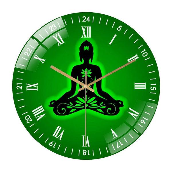 Decor Wall Clock: Yoga Buddha- Lotus Glass Wall Clock,Buddhist Namaste Decor Wall Clock  for Homes, Bars, Offices, Man Caves, Garages, And Living Rooms .Also Makes A Great Gift.