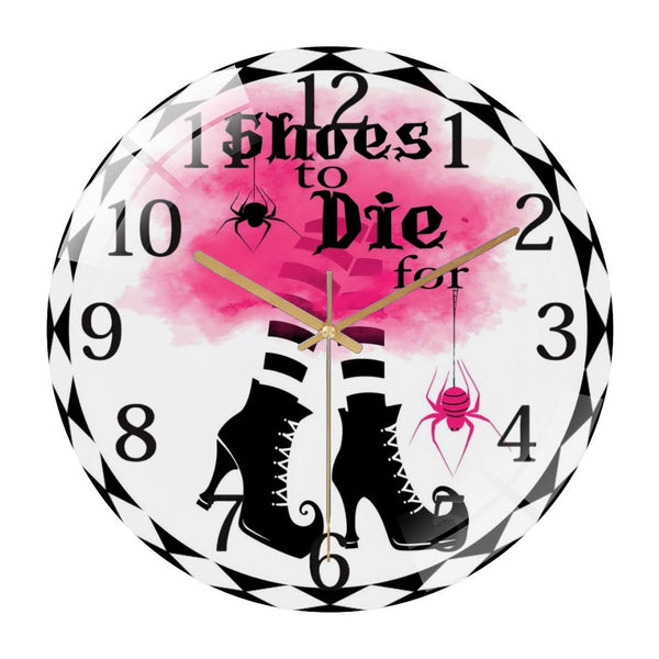 Decor Wall Clocks: Shoes to Die For Round  Glass Wall Clock ,Gothic Witch Decor Wall Clock for Homes, Bars, Offices, Man Caves, Garages, And Living Rooms. Hallo-ween Gift Style 12×12inch(30×30cm)