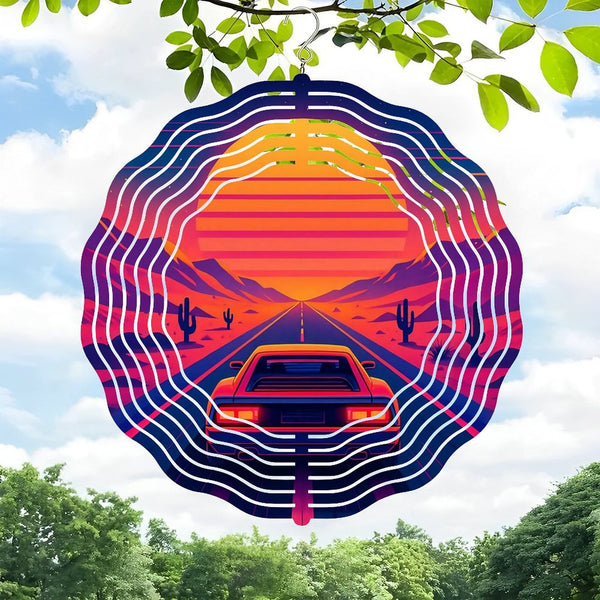 Funky Home Decor: Desert Drive 1984, Retro Arcade Sunset Wind Chimes,Vaporwave Road Trip Aesthetic Decor Wind Chimes for Homes, Bars, Offices, Man Caves, Garages, And Living Rooms