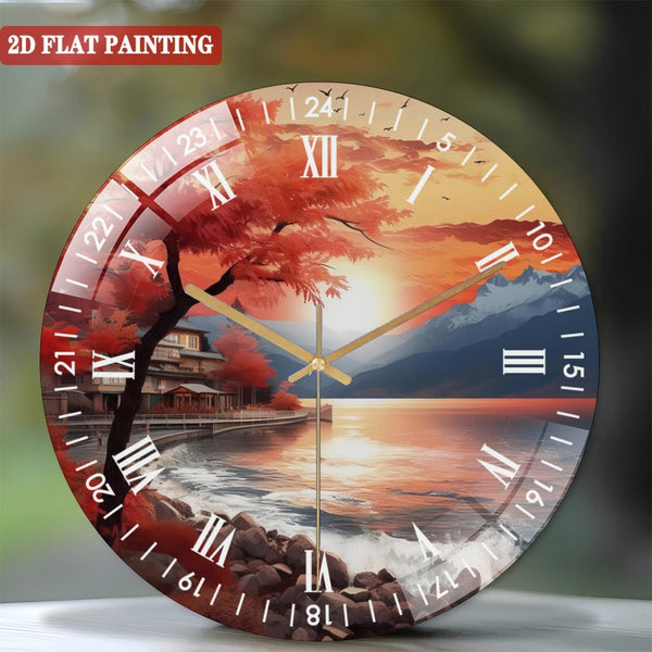 Clocks Wall Decor: Landscape Wall Art Glass Wall Clock,  Landscape Decor Wall Clock for Homes, Bars, Offices, Man Caves, Garages, And Living Rooms. Style 12×12inch(30×30cm)