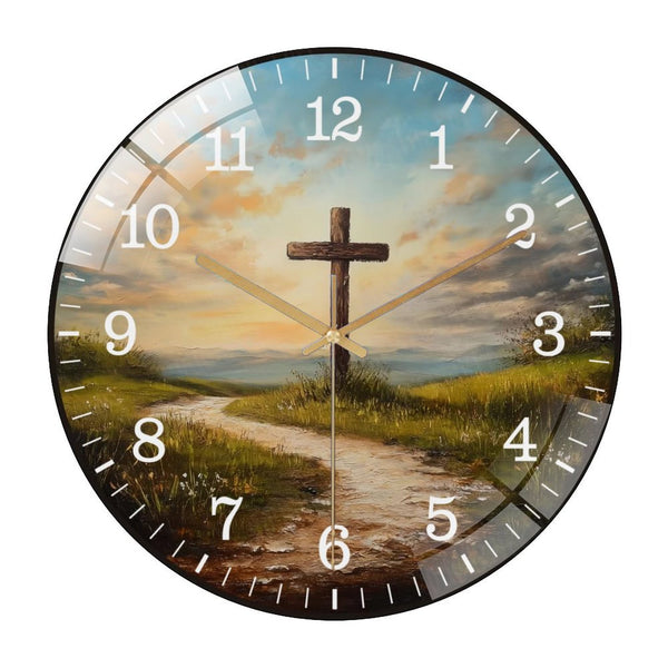 Decor Wall Clocks: Cross  Glass Wall Clock,  Spring  Easter Religious Decor Wall Clock  for Homes, Bars, Offices, Man Caves, Garages, And Living Rooms .Also Makes A Great Gift.