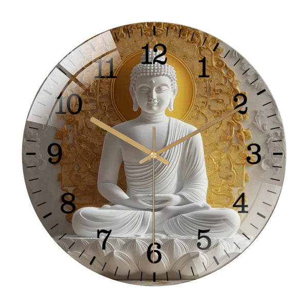 Decor Wall Clock: Modern Bud-dha Art on Glass Wall Art  Glass Wall Clock ,  Buddhist Wall Decor Wall Clock for Housewarming Or Meditation Gift ,Abstract Tempered Glass Wall Art
