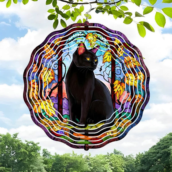 Funky Home Decor: Faux Stained Wind Chime ，Black Cat Wreath Wind Chime for Homes, Bars, Offices, Man Caves, Garages, And Living Rooms. Also Makes A Great Gift.