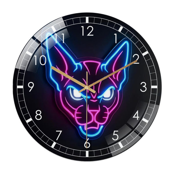 Decor Wall Clock: Sphynx Cat  Glass Wall Clock ,Minimalist Egyptian Cat Decor Wall Clock for Homes, Bars, Offices, Man Caves, Garages, And Living Rooms. Modern Hairless Pet Decor