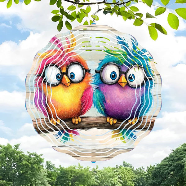 Funky Home Decor: Cute Silly Colorful Birds Wearing Glasses on A Branch Wreath Wind Chimes, Birds Accent  Wall Clock for Homes, Bars, Offices, Man Caves, Garages, And Living Rooms.