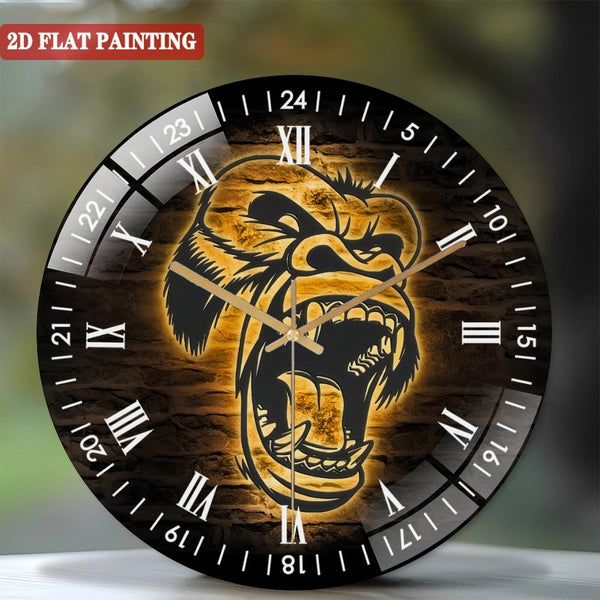 Clocks Wall Decor: Roaring Gorilla Angry Glass Wall Clocks, Monkey Lover Glass Wall Clocks, Home Decor Kid Nursery Decoration Birthday Housewarming Dad Gift Style 12×12inch(30×30cm)