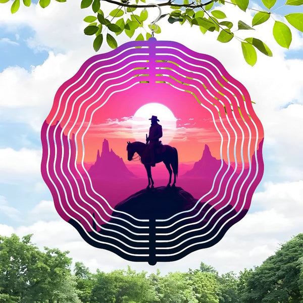 Funky Home Decor: Wild West Sunset Wind Chimes, Cowboy Decor Wind Chimes for Homes, Bars, Offices, Man Caves, Garages, And Living Rooms .Also Makes A Great Gift. Style 10*10in（25*25cm）