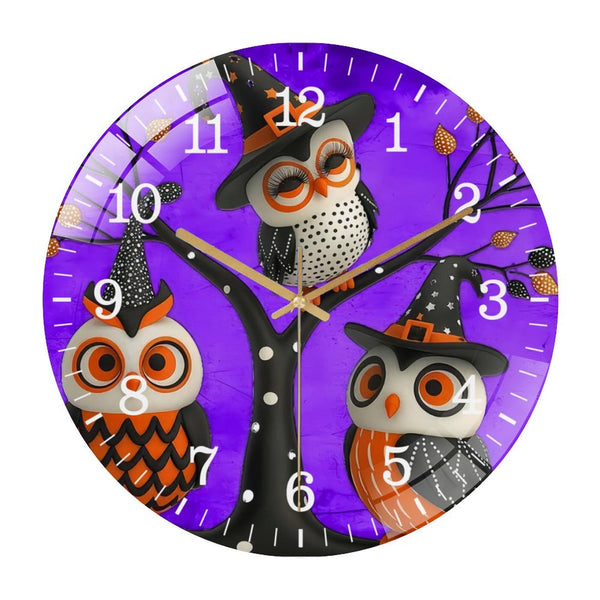 Decor Wall Clock: Halloween- Owl  Glass Wall Clock, Witch Owls Fall Wall Decor Or Ornamen  Decor Wall Clock  for Homes, Bars, Offices, Man Caves, Garages, And Living Rooms .Also Makes A Great Gift.