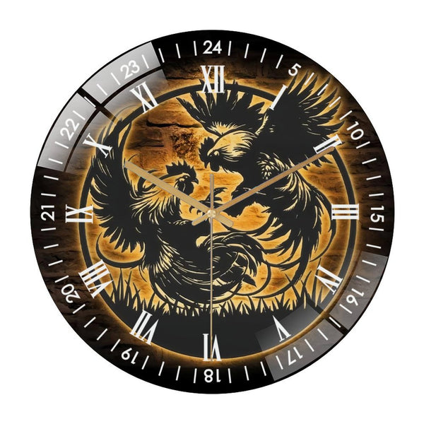 Decor Wall Clocks: Cockfighting Angry Rooster Farmhouse Glass Wall Clock, Chicken Coop Glass Wall Clock,Home Decor Chicken Barn Decoration Housewarming Christmas Style 12×12inch(30×30cm)