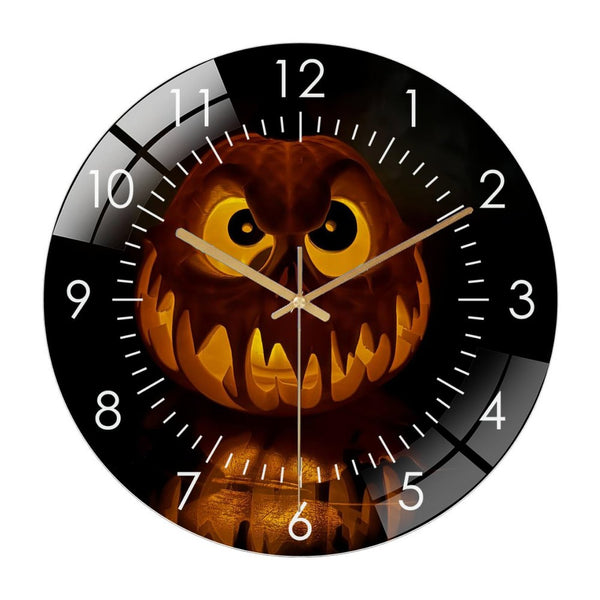 Decor Wall Clocks: Spooky Jack-O'-Lantern Glass Wall Clock,Halloween- Pumpkin Decoration Wall Clock, for Homes, Bars, Offices, Man Caves, Garages, And Living Rooms. Hallo-ween Gift .Also Makes A Grea.