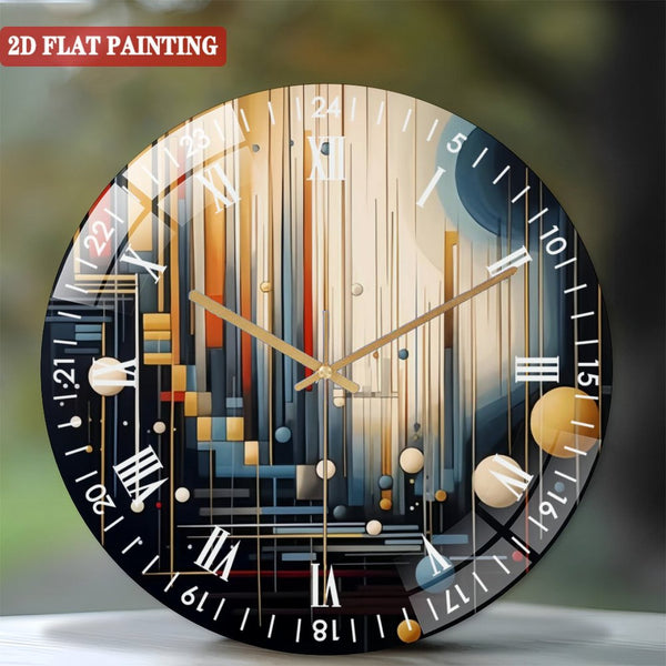 Clocks Wall Decor: Tempered Glass Abstract Round Glass Wall Clock,  Modern Home Decor Wall Clock for Homes, Bars, Offices, Man Caves, Garages, And Living Rooms. Style 12×12inch(30×30cm)