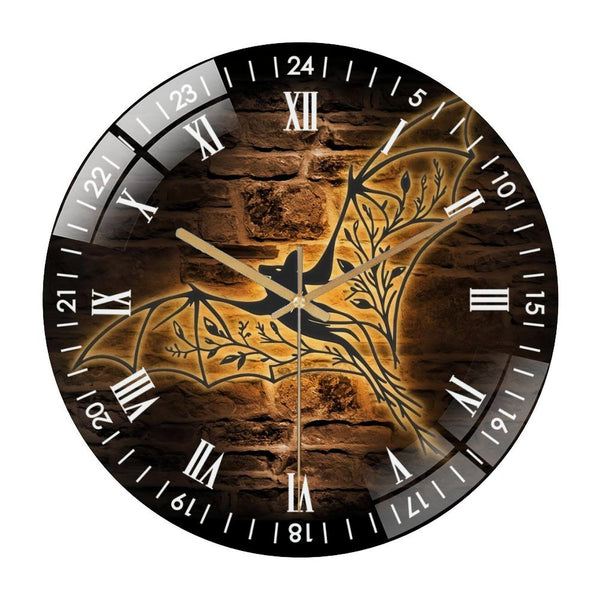 Decor Wall Clocks: Floral Bat  Glass Wall Clock,Bat Hallo-ween Wall Clock, Home Decor Black Horror Bird Dracula Decoration Man Cave Hanging Gift. Style 12×12inch(30×30cm)