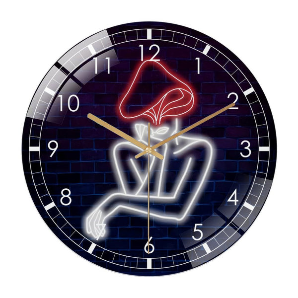 Decor Wall Clock: Mushroom Lady Glass Wall Clock– Girl Body Glass Wall Clock for Haunted House & Party Decor for Homes, Bars, Offices, Man Caves, Garages, And Living Rooms .esthetic Gifts