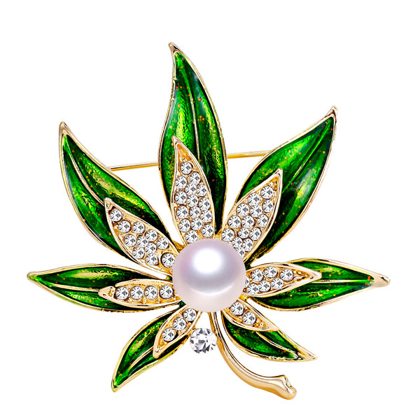 High Quality Natural Freshwater Pearl Brooch Pearl Enamel Leaves Brooch