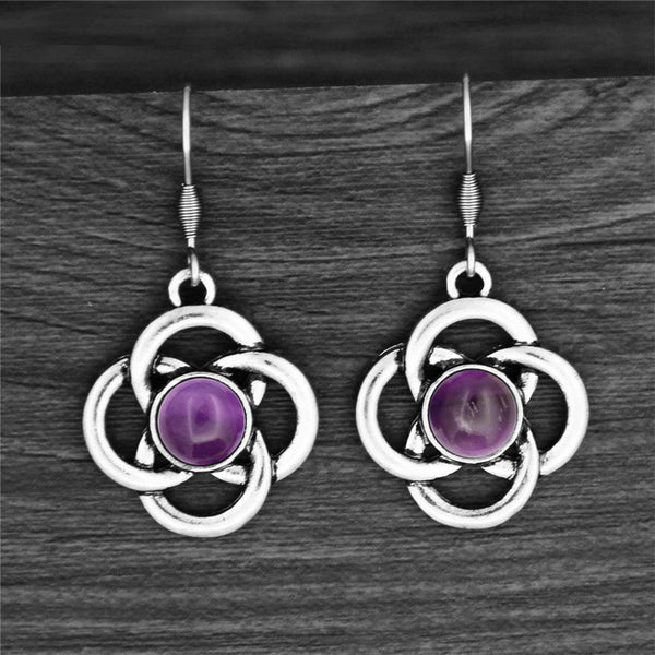 Pendientes vintage de amatista, cuarzo y lapislázuli para mujer