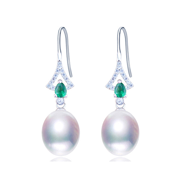 Fashion Pearl Earrings Pearl Natural Pearl Green Zircon Earring