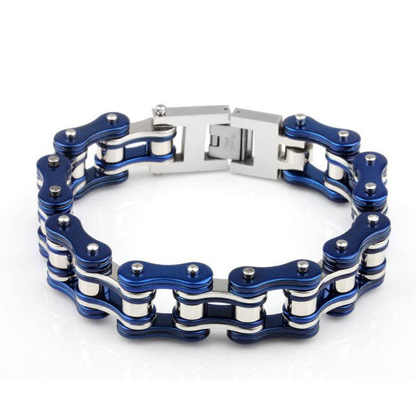 Pulseras de cadena para hombre, brazaletes azules de motociclista, pulseras de cadena de motocicleta