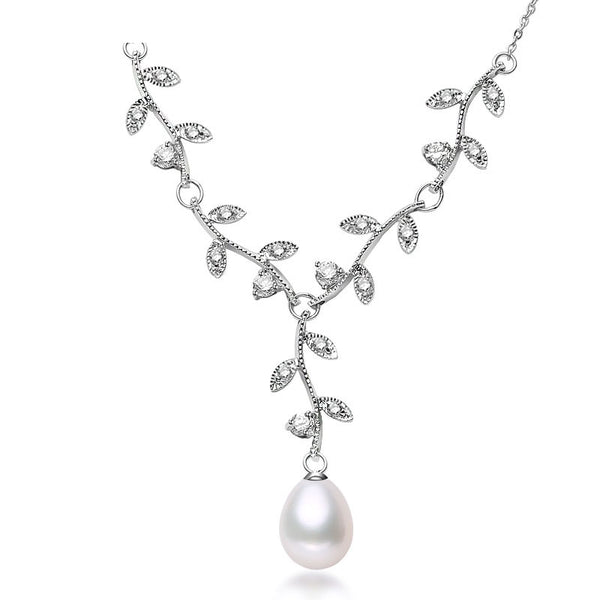 Collar de perlas, gargantilla de perlas naturales de agua dulce, colgante de hoja