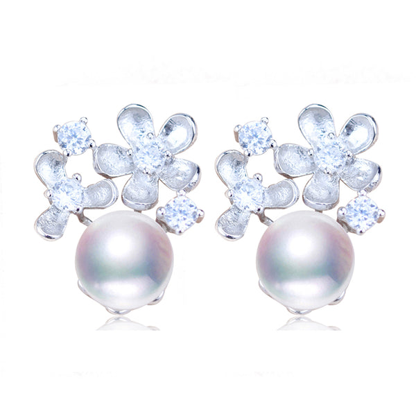 Fashion Pearl Earrings Flower Pearl Jewelry Natural Freshwater pearl Silver Earrings