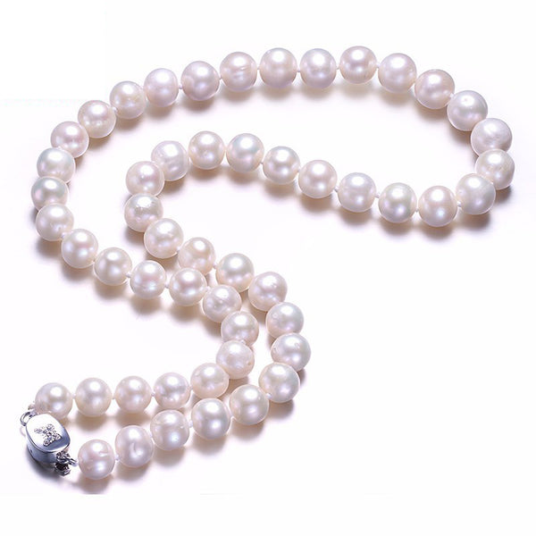 Collar de perla blanca natural auténtica casi redonda para mujer