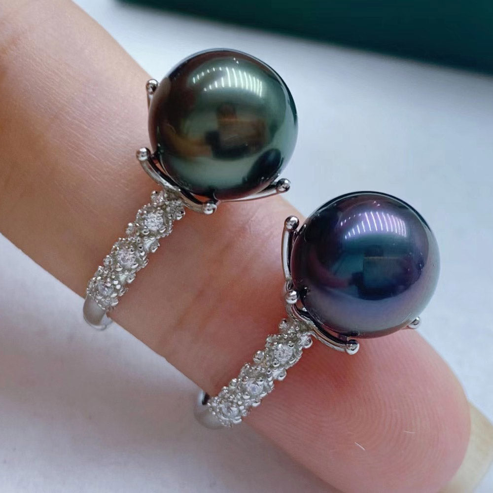 10-11MM Versatile High Quality Seawater Round Tahiti Pearl 925 Sterling Silver 6-Claw Ring