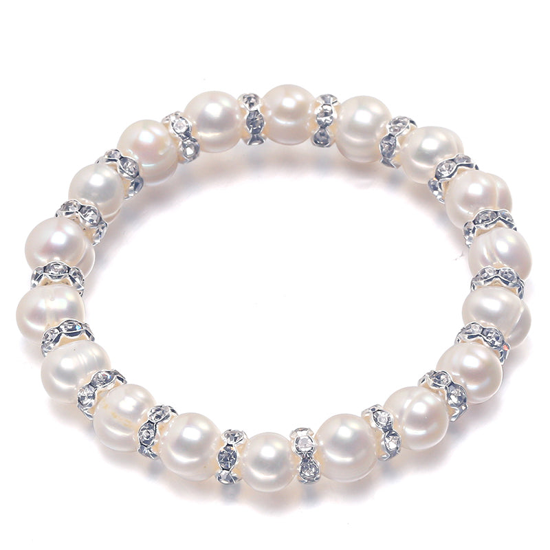 New Arrival White 8-9mm Baroque Natural Freshwater Pearl Bracelet for Women