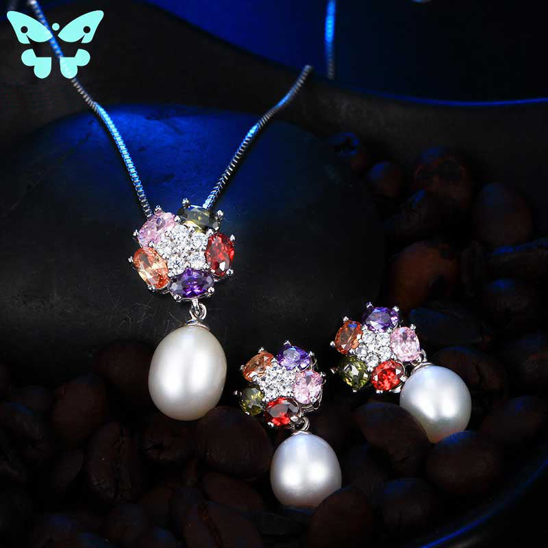 Flower African Jewelry Set, High Quality Water Drop White Freshwater Pearl Women