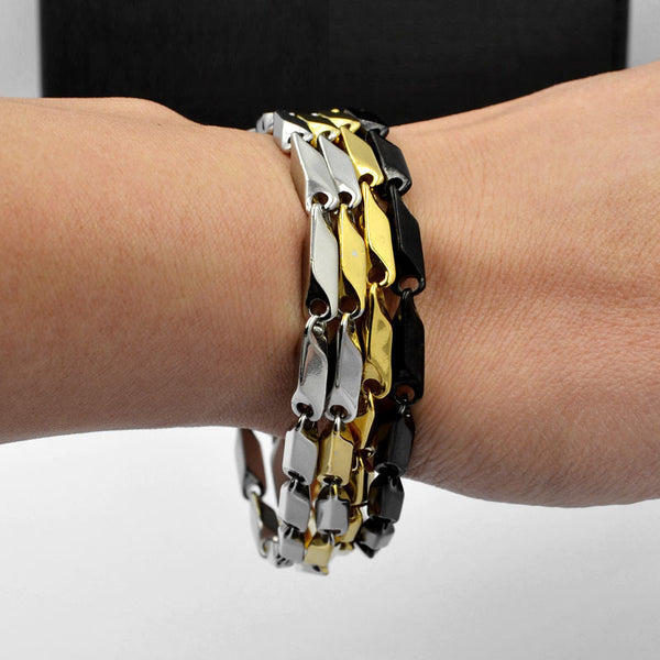 Pulsera de acero inoxidable 316L de 3 a 5 mm con cadena de eslabones geométricos, chapada en oro y color plata para hombre y mujer.