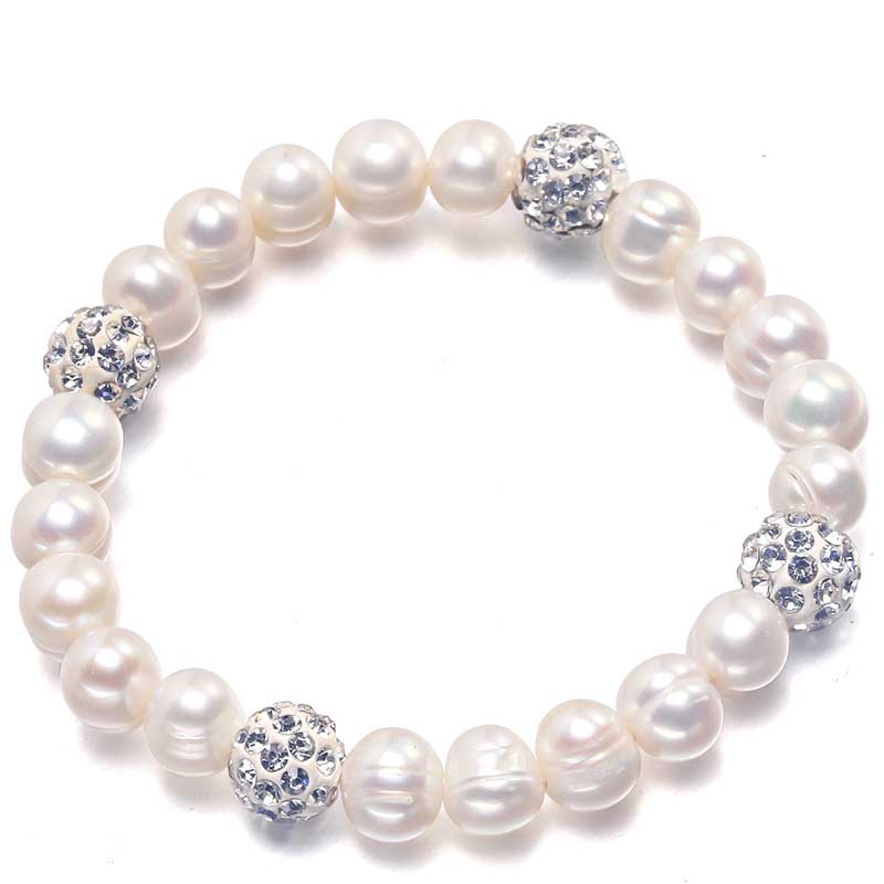100% White 8-9mm Baroque Natural Cultured Pearl Strand Bracelet for Women