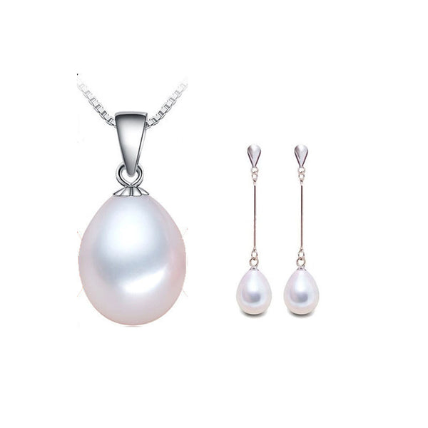 Conjunto de joyas de perlas, collar de perlas naturales de agua dulce, pendientes con elementos de circonita AAA