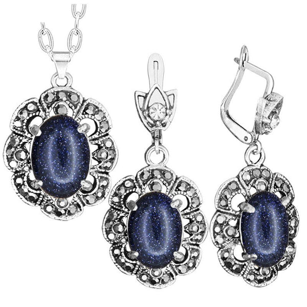 Conjuntos de joyas vintage con lentejuelas y piedras, diamantes de imitación, chapados en plata antigua, moda para mujer