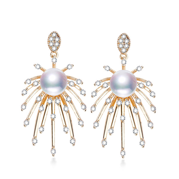 Trend Pearl Earrings 14k Gold Plating Fireworks 925 Silver Earring For Women