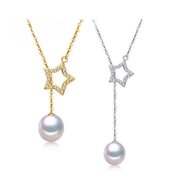 Nuevo collar de perlas de agua dulce naturales con colgante de estrella de la suerte