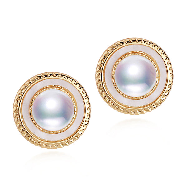 New Design Round Pearl Earrings For Women 14k Gold Plating Stud Earring