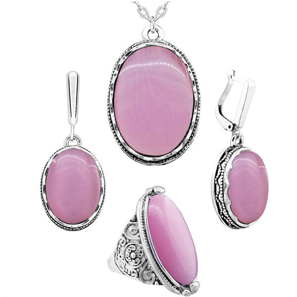 Conjunto de joyas de ópalo ovalado Anstory, collar, pendientes y anillos para mujer