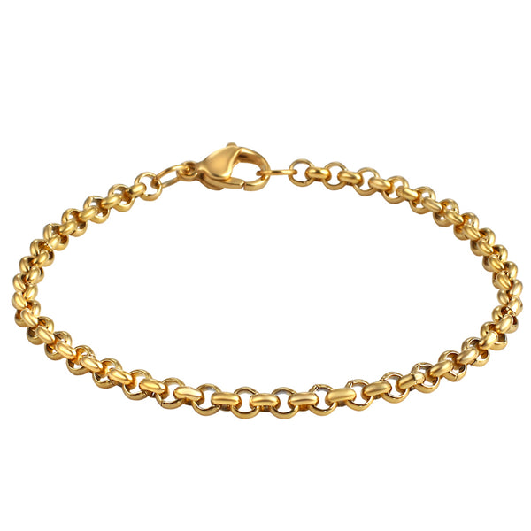 Pulsera de acero inoxidable con cadena para hombre y mujer, color dorado, estilo punk, con cruz vertical.