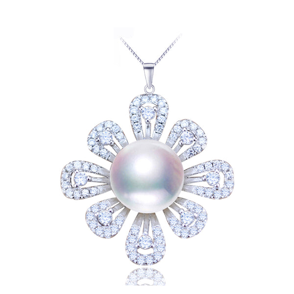 Joyería de perlas, collar con colgante de flor de perla de agua dulce natural