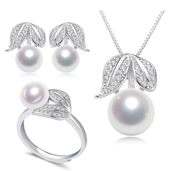 Conjunto de joyería de perlas finas, 100 % perlas naturales de agua dulce auténticas, anillos, collares y pendientes.