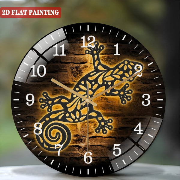 Decor Wall Clocks: Gecko Glass Wall Clocks，Ledge Lizard Glass Wall Clocks， Home Decor Pet Animal Kid Nursery Decoration Housewarming Birthday Christmas Gift Style 12×12inch(30×30cm)