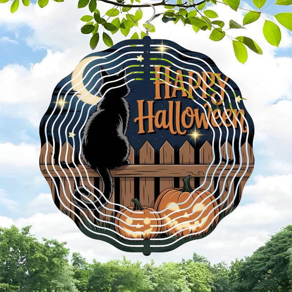 Funky Home Decor: Black Cat And Jack O Lanterns Wind Chimes for Homes, Bars, Offices, Man Caves, Garages, And Living Rooms. Also Makes A Great Gift. Style 10*10in（25*25cm）
