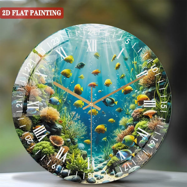 Clocks Wall Decor: Stained Fish Wall Art Round Glass Wall Clock,  Aquarium Wall Art Decor Wall Clock for Homes, Bars, Offices, Man Caves, Garages, And Living Rooms. Style 12×12inch(30×30cm)